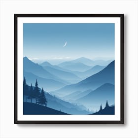 Misty mountains background in blue tone 72 Art Print