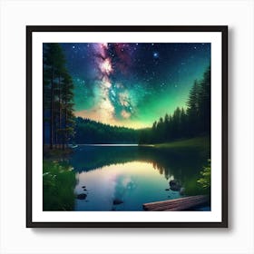 Starry Sky Over Lake 14 Art Print