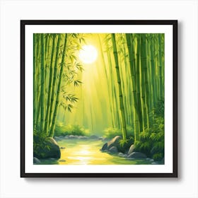 A Stream In A Bamboo Forest At Sun Rise Square Composition 79 Art Print