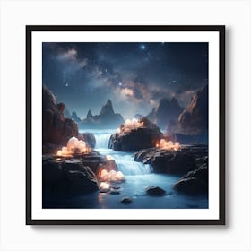 Waterfall In The Mountains Art Print