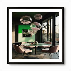 Dining Room With Pink Chairs Art Print