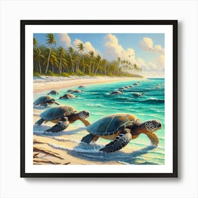 Turtles On The Beach 2 Art Print