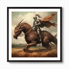 Knight on dragon horse Art Print