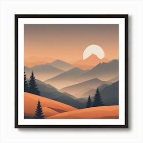 Misty mountains background in orange tone 59 Art Print