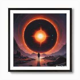 Man In Front Of A Glowing Sun Art Print