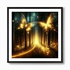 Golden Butterflies In The Forest 4 Art Print