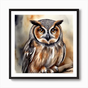 Leonardo Vision Xl Watercolor A Grey Brown Owl Excellent 4k 0 Art Print