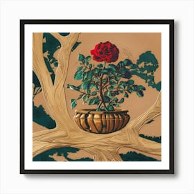 Red Rose In A Pot Art Print