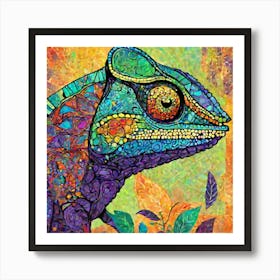 A Stunning Minimalist Abstract Art Featuring A Vibrant Chameleon Elegantly Adorned With An Array Of 668911348 (1) Art Print