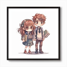 Cute School Couple Art Print