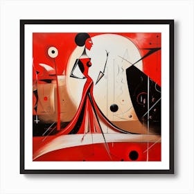 Woman In Red Dress Art Print