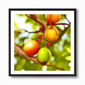 Colorful Fruits On A Tree Branch Art Print