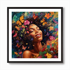 Afro-American Woman With Butterflies 1 Poster