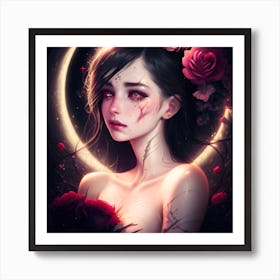 Girl With Roses Art Print