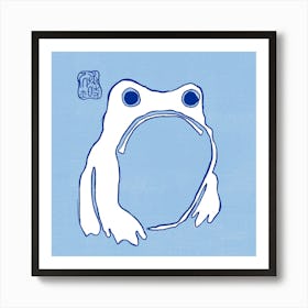 Japanese Frog On Blue 2 Art Print