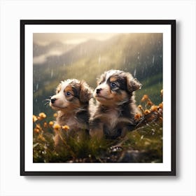 Two Puppies In The Rain 1 Art Print