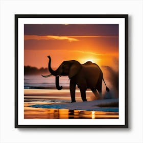 Elephant At Sunset Art Print