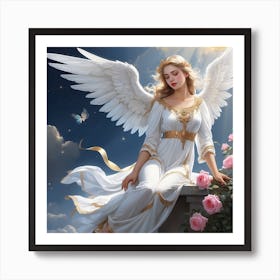 Angel With Roses 3 Art Print