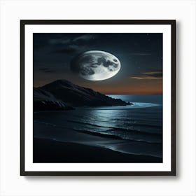 Full Moon Over The Ocean 1 Art Print