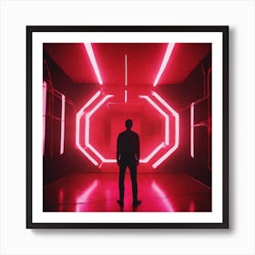 Man Standing In A Room With Neon Lights Art Print