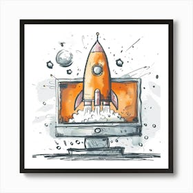 Illustration Of A Rocket Art Print