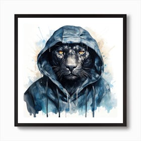 Watercolour Cartoon Panther In A Hoodie 3 Art Print