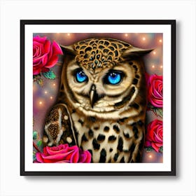 Owl With Roses 6 Art Print