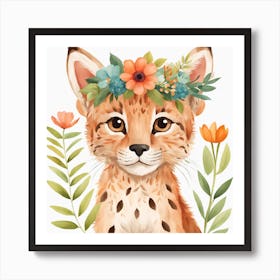 Floral Baby Lynx Nursery Illustration (45) Art Print