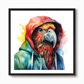 Watercolour Cartoon Parrot In A Hoodie 2 Art Print