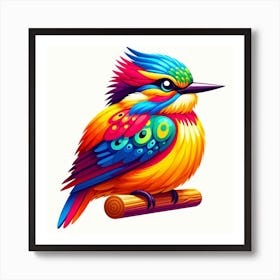 Bird Is The Word 2/4 (bright colourful bird on perch plain white background rainbow cut feathered friend tweet songbird cute wall decoration) Art Print