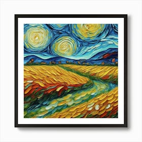 Starry Night Over Field Art Print