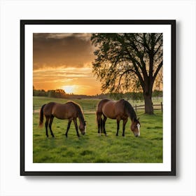 Leonardo Kino Xl Horses Graze On Grass At Sunset 2 (1) Art Print