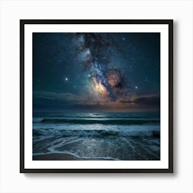 Milky Way Over The Ocean, vibrant Wall Art Art Print