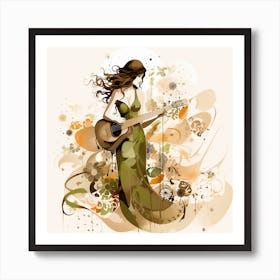 Girl With Guitar Art Print