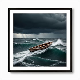 Stormy Sea, A Small Boat Braving A Stormy Sea Symbolizing Courage In Adversity 1 Art Print