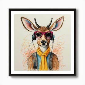 Deer With Headphones 6 Art Print