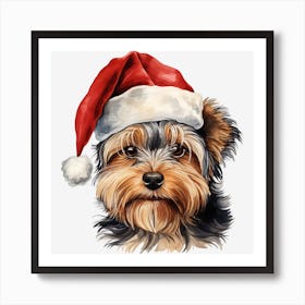 Yorkshire Terrier Christmas Hat 2 Art Print