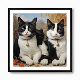 Two Balck And White Cats Art Print