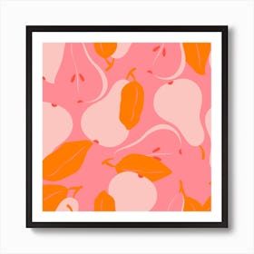 Pattern With Pears On Bright Pink Square Art Print