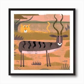 Lioness And Antelope Square Art Print
