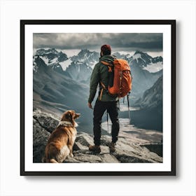 Man And Dog On A Mountain Art Print