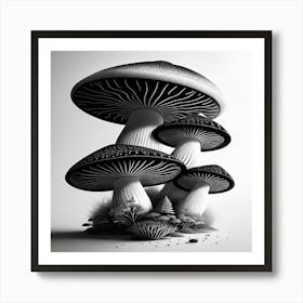 Mushrooms In Black And White Art Print