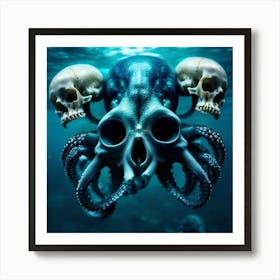 Octopus Spinning Skulls Art Print