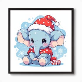 Cute Elephant In Santa Hat Affiche