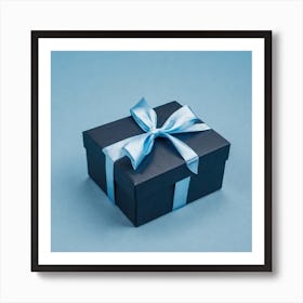 Black Gift Box With Blue Ribbon Art Print
