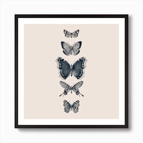 Inked Butterflies Beige Square Art Print
