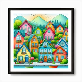 Colorful Houses On The Lake Art Print