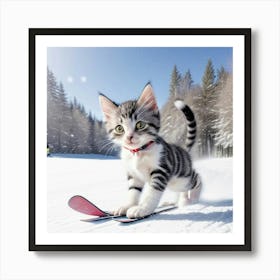 Gato En La Nieve Syrfeando Art Print