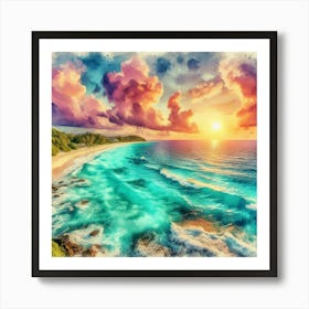 Watercolor Beach Sunset 3 Poster