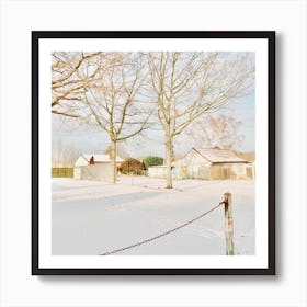 Snow-covered house on Sunny Day Art Print